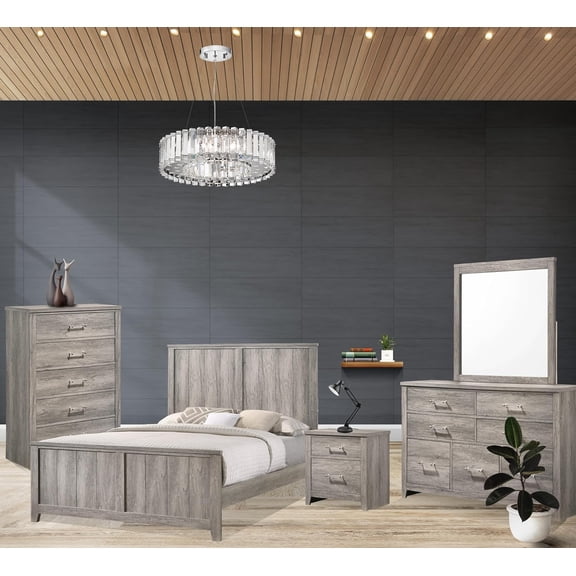 Kings Brand Furniture – Balta 5-Piece King Size Gray Bedroom Set. Bed, Dresser, Mirror, Chest & 1 Nightstand