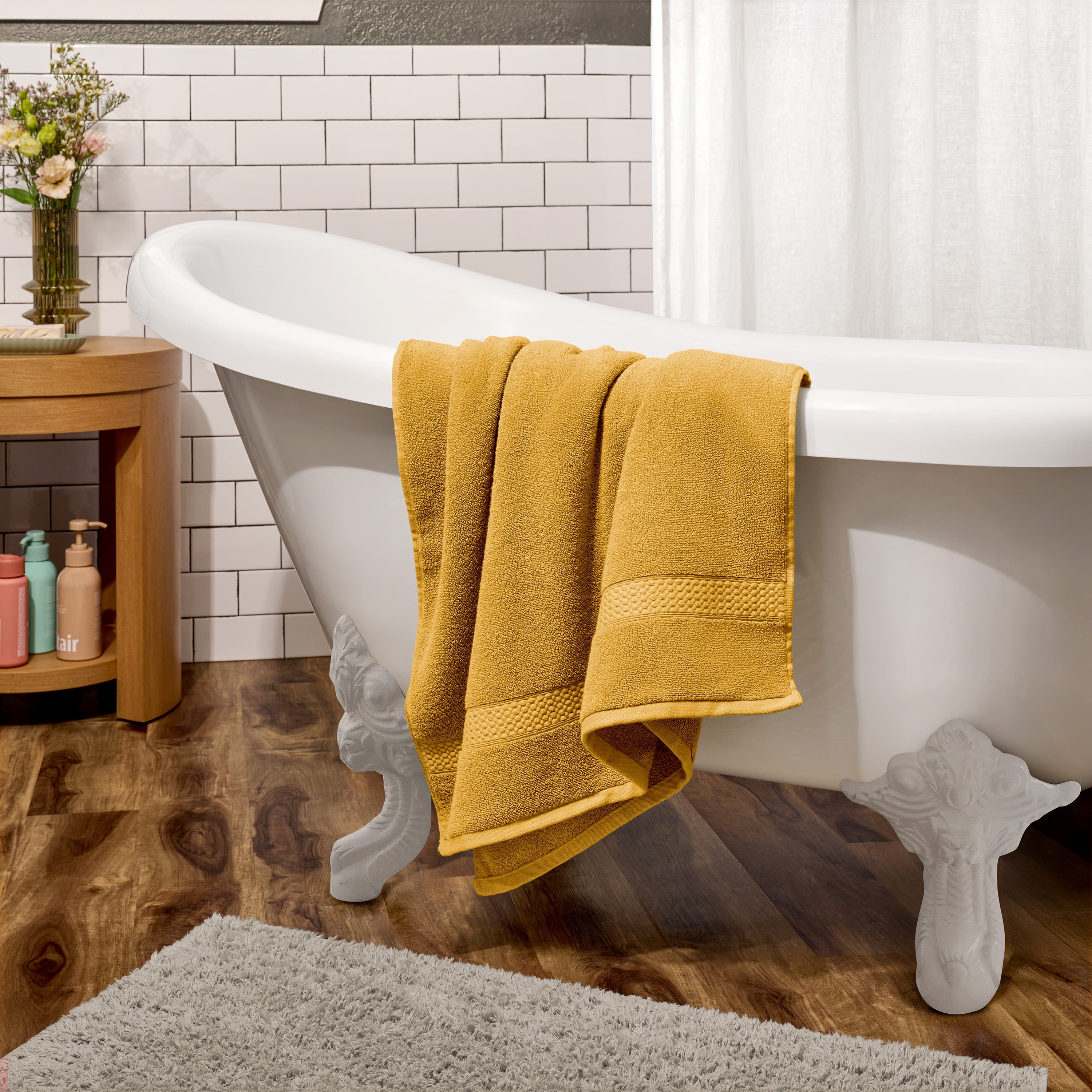 Beautiful by Drew Barrymore Dobby Bath Towel, 100% Cotton, Amber Yellow