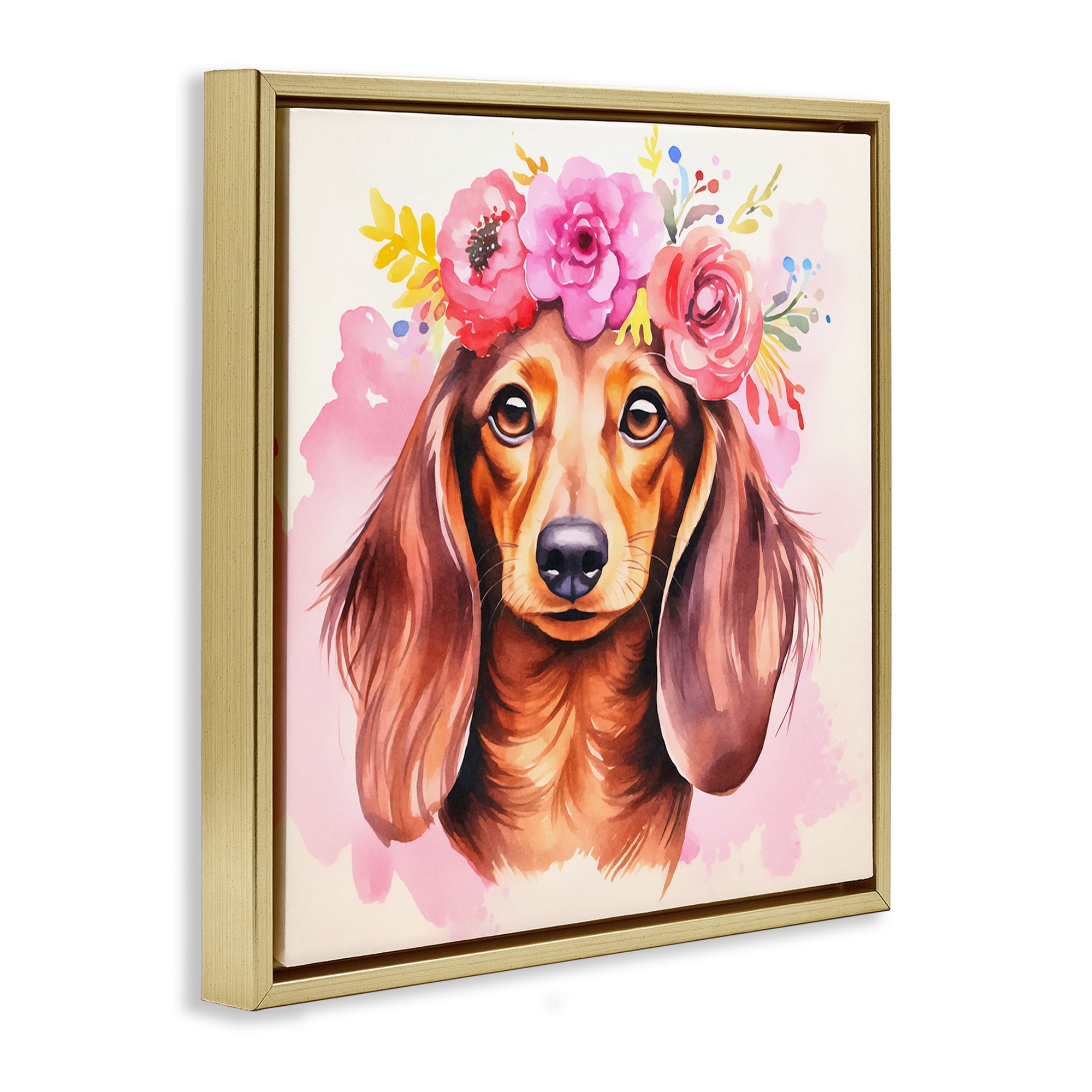 Stupell Industries Boho Wiener Dog Dachshund Animals Painting Gold Floater Framed Canvas Art Print Wall Art, 18 x 18
