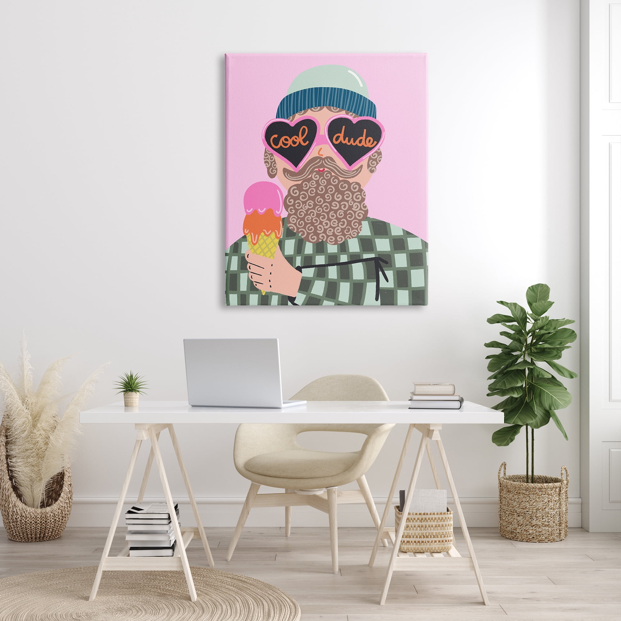 Stupell Industries Cool Dude Whimsical Man Checkered Pattern Ice Cream Graphic Art Gallery Wrapped Canvas Print Wall Art, Design by Dominika Godette