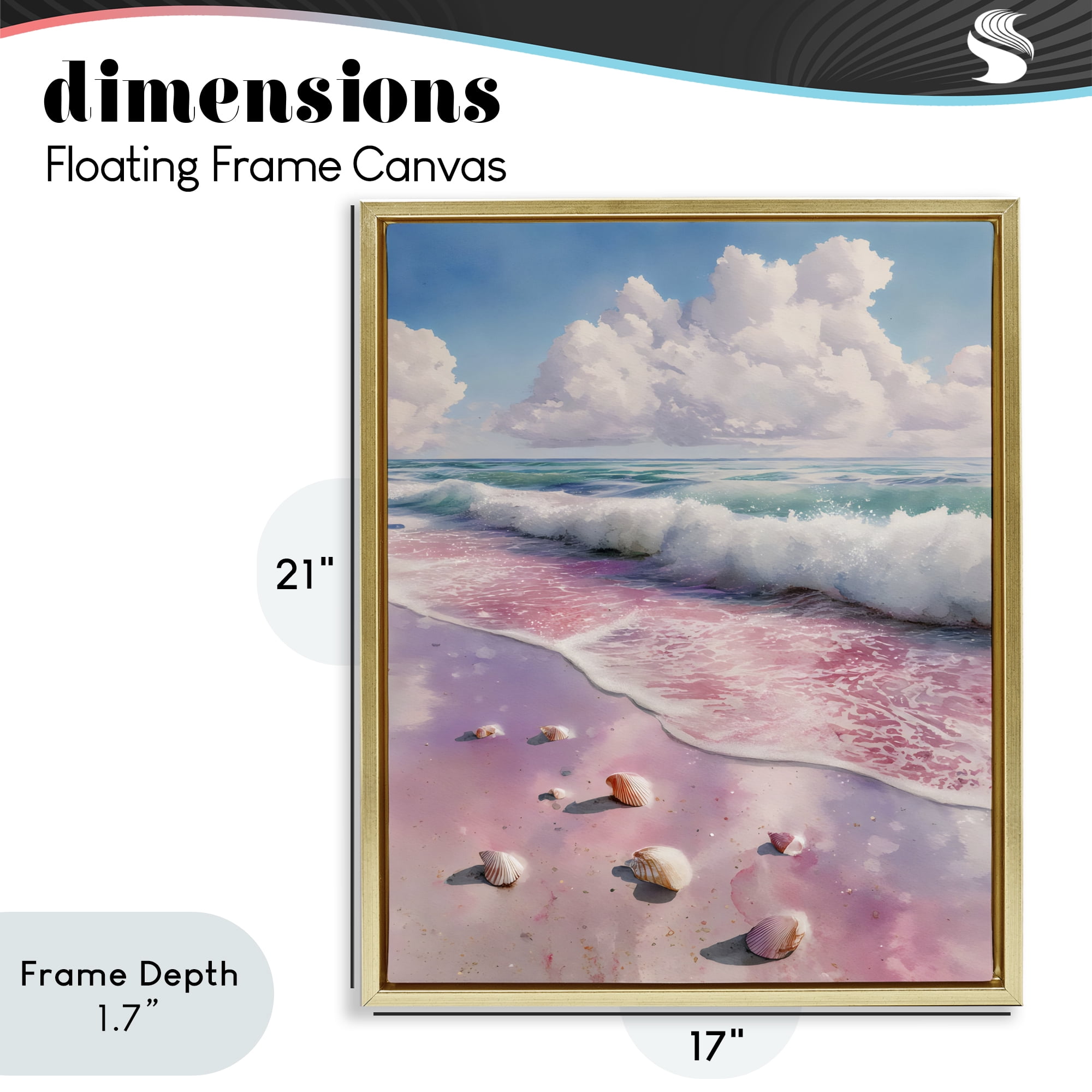 Stupell Industries Pink Sands with Scattered Shells Gold Framed Floater Canvas Wall Art, design by Franklyn Gregory