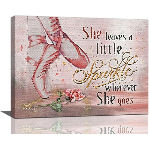 Ballet Wall Art Ballerina Dancer Pictures Wall Decor Pink Ballet Shoes Elegant Aesthetic Prints Framed Modern Artwork for Teen Girl Bedroom Dance Classroom Dorm Decoration 16"x12"