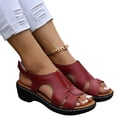 thumbnail image 2 of Domuza Ankle Buckle Strap Sandals for Women Open Toe Slip On Sandals with Arch Support Retro Sandal Summer Casual Wedge Sandals Red 6.5（EU-37）, 2 of 4