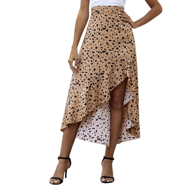 Gibobby faldas para niña mujer con estampado floral bohemio y estampado irregular con flecos(Caqui, XL)