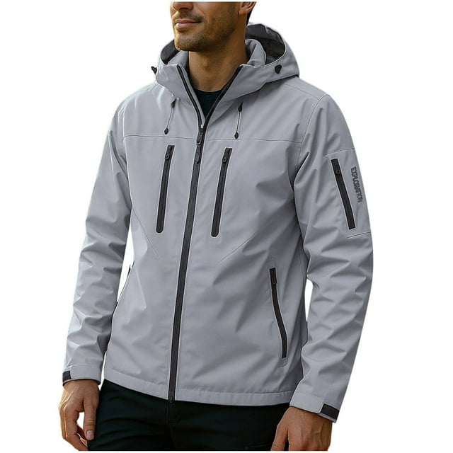 Lovzfmll Manteau de Pluie pour Homme Imperméable Coupe-Vent à Capuche Extérieur Coquille Gris, 2TG