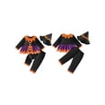 thumbnail image 2 of RUINIXCW Toddler Baby Girl Halloween Witches Costume Kids Pumpkin Costume Infant Girl Fall Cosplay Outfit Long Sleeve Collar Babydoll Shirt and Pants Hat Set, 2 of 10