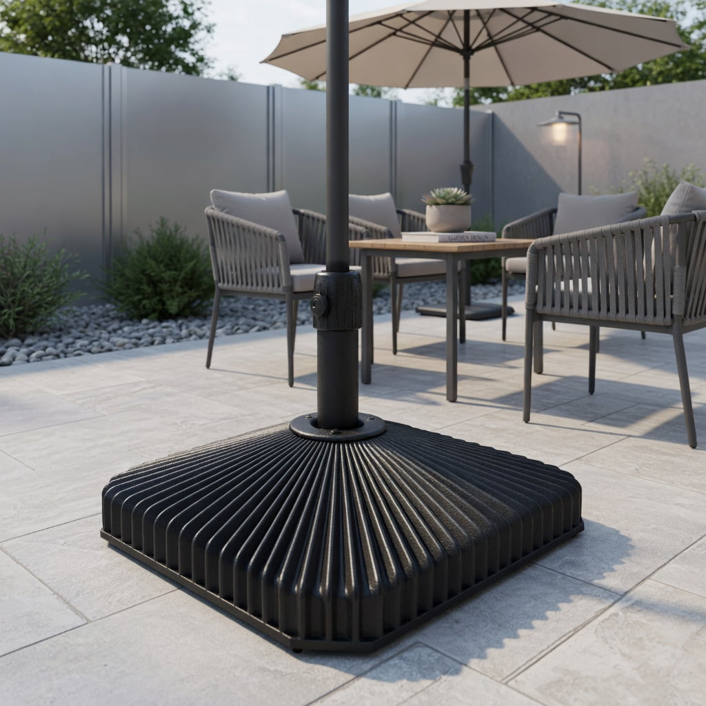 Resenkos Umbrella Base for Patio, Umbrella Stand Outdoor Base,Fillable Umbrella Base with Shell Texture and 3 Coupler Sizes-Black