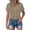 Khaki, variant on KIHOUT Women's Crinkle Gauze Button-Down Shirt Short Sleeve Rolled Cuff Split Hem Casual Cotton Blouse