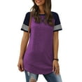 thumbnail image 6 of SWQZVT Womens Summer Tops Short Sleeve Shirts for Women Trendy Graphic Tees Casual Tunic Purple Top Crewneck Striped T Shirt Size S, 6 of 7