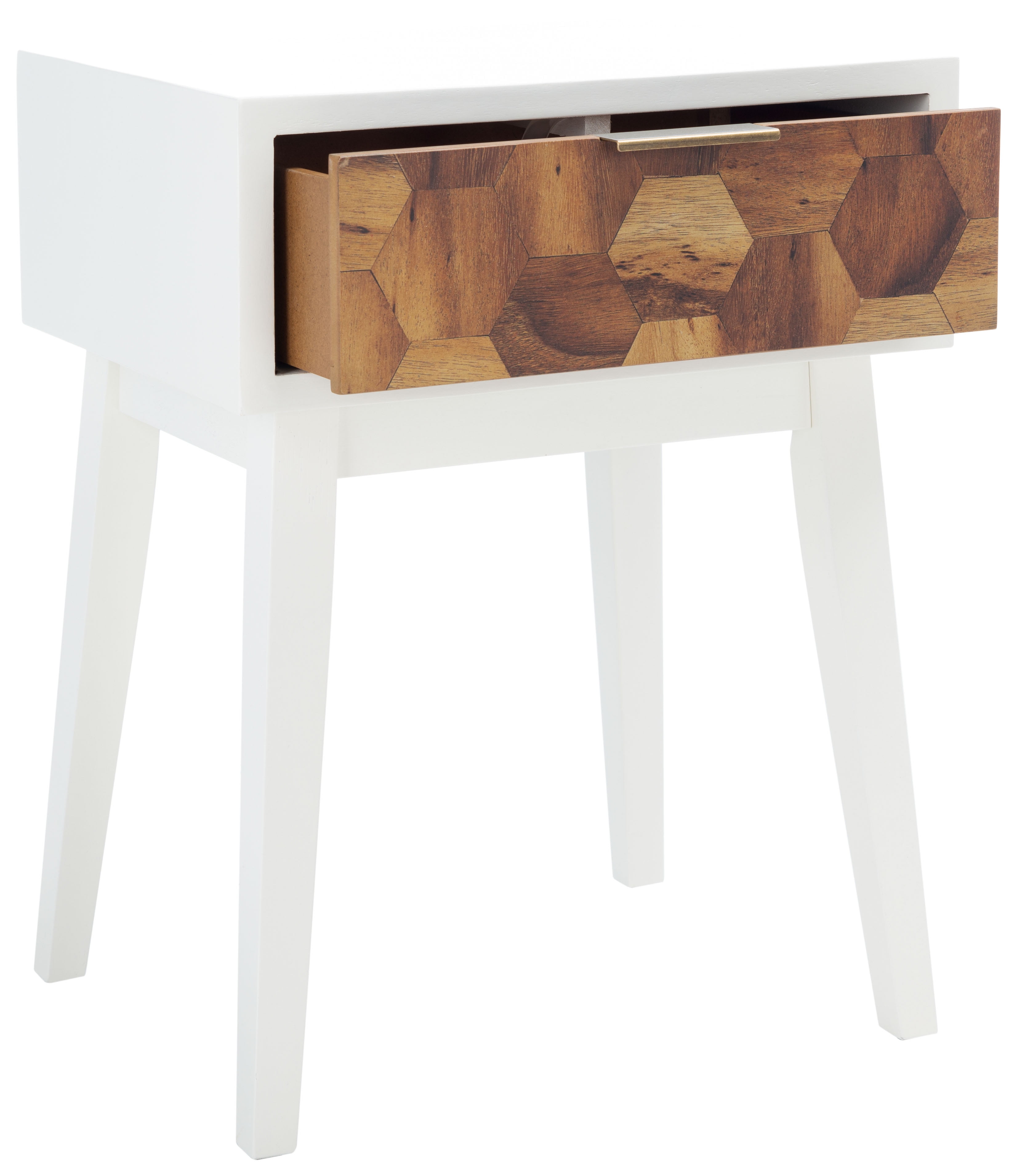 SAFAVIEH Nilo 1 Drawer Modern White/Brown Wood Storage End Table (18 in. W x 15 in. D x 24 in. H)
