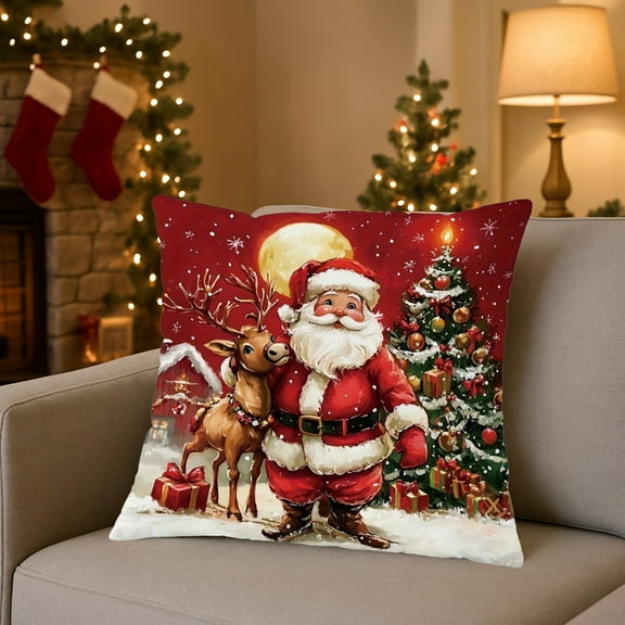 Christmas Holiday Decorative Throw Pillow Covers 17.7x17.7 Inches Comfortable Fabric Hidden Zipper Home Decor Pillow Cases for Living Room Sofa Bedroom Seasonal Festive Decorations