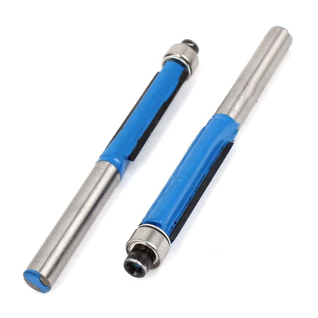 Unique Bargains Woodworking 1/4' x 5/16' Silver Tone Blue Flush Trim Router Bit Tool 2 Pcs