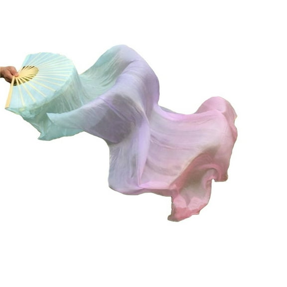 Silk Dance Fan Real Silk Belly Dance Stage Performance Props Fans Hand-dyed Multiple Colors Silk Veils