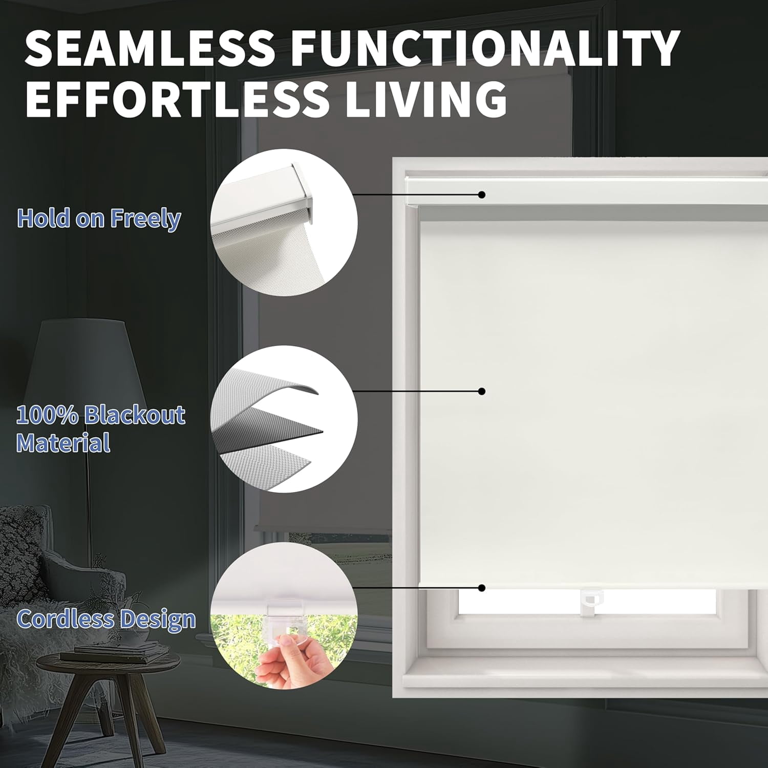 ColourTree Cordless Blackout Roller Shades Blinds for Windows, Room Darkening with Thermal Insulated Fabric, UV Protection+, Easy Pull-Down System, Fit for Home, Office (42" W x 72" H, Light Beige)