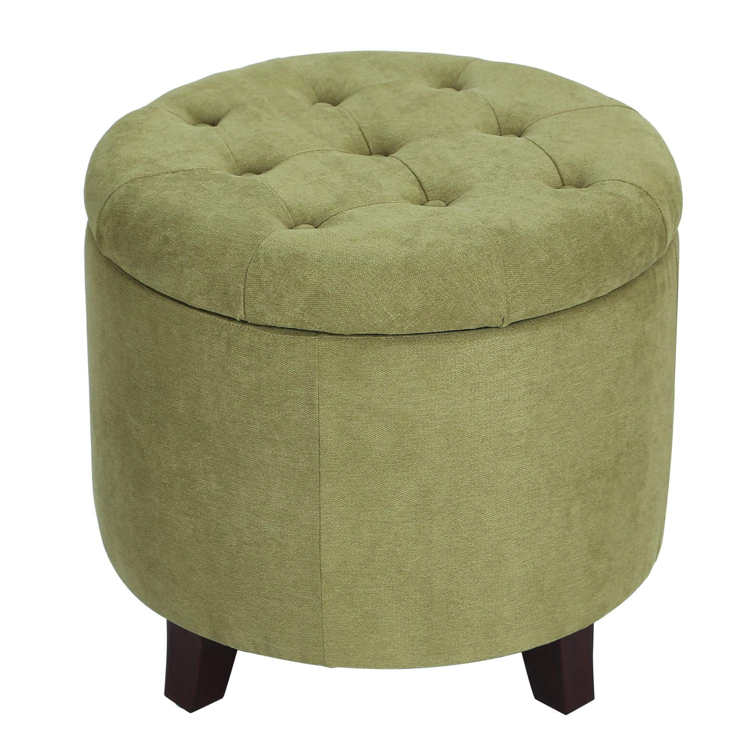 Adeco Fabric Cushion Round Button Tufted Lift Top Storage Ottoman