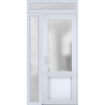 Front Exterior Prehung FiberGlass Door Frosted Glass / Manux 8422 White Silk / Side and Top Exterior Window / -W30 16" x H80 14"-Right-hand Inswing