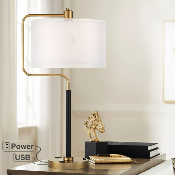 Possini Euro Design Mid Century Modern Desk Lamp With Usb Port And 30 5 Tall Gold Double Drum Shades For Living Room Bedroom Com Possini Euro Design Mid Century Modern, Best Mid Century Modern Desk Lamp