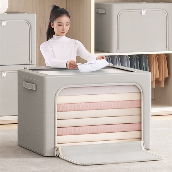 Oversized Clothes Storage Box | Fabric Organizer Large Capacity | Reinforced Handles, Double-Zipper Closure, Tear-Resistant, Foldable, Home Closet Quilts, Accessories, Easy Access