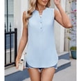 thumbnail image 6 of Tiqkatyck Tank Tops for Women Trendy Women's 2025 Spring and Summer New Solid Color V Neck Button Sleeveless Chiffon Vest Women's Vest Sleeveless Tunic Tops Summer Tops for Women Blue XXL, 6 of 9