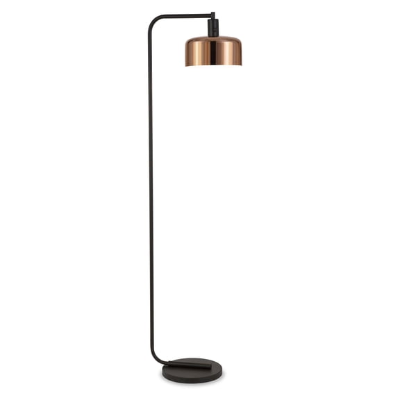 Evelyn&Zoe Cadmus 57" Tall Floor Lamp with Metal Shade, Blackened Bronze/Copper/Copper