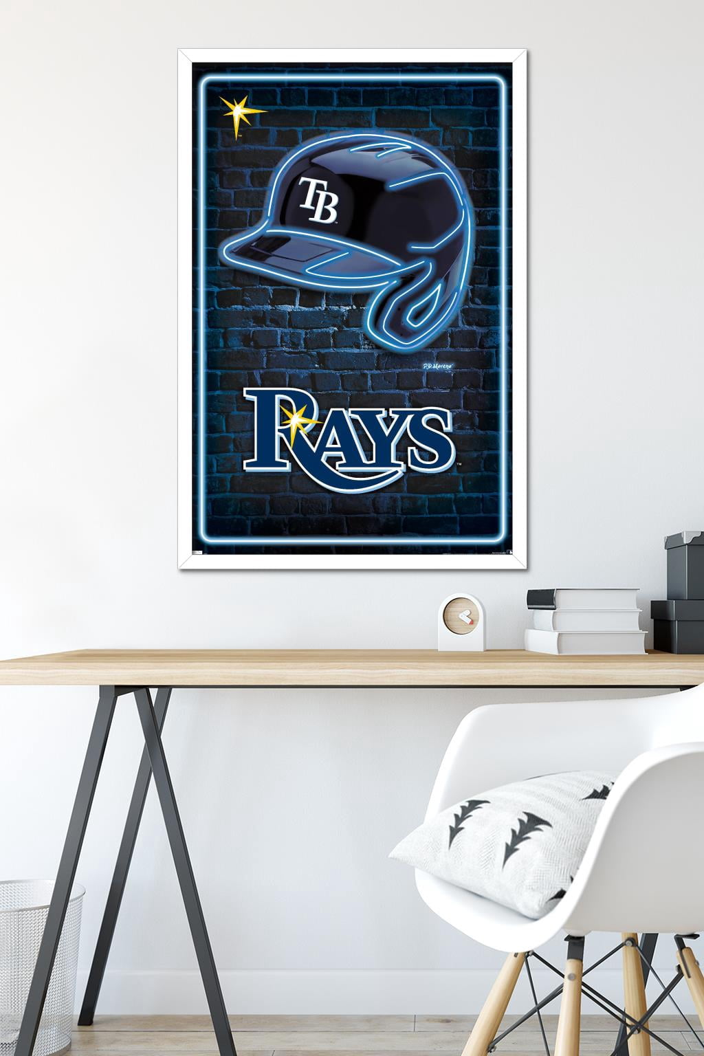 MLB Tampa Bay Rays - Neon Helmet 23 Wall Poster, 22.375" x 34" Framed