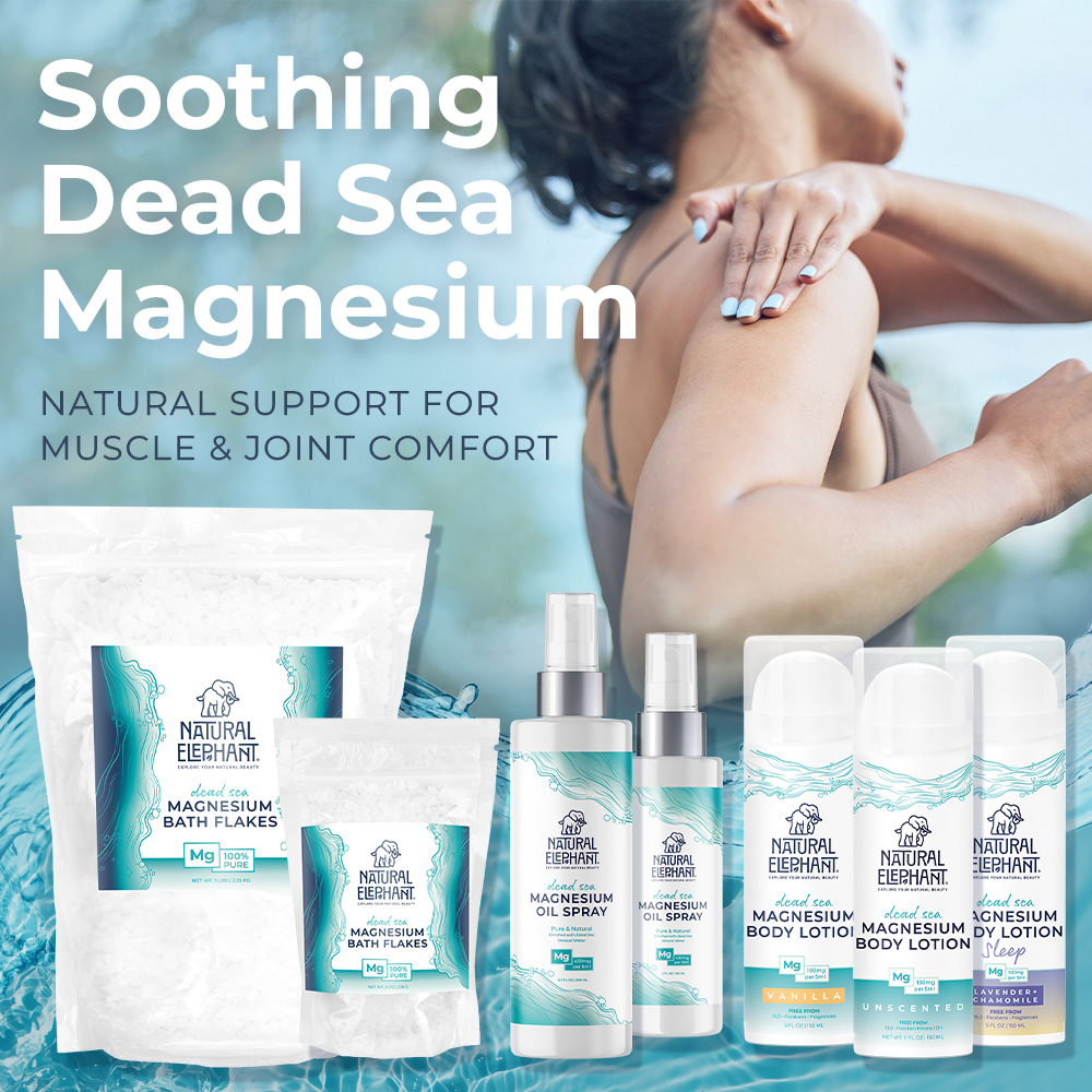Natural Elephant Dead Sea Magnesium Lotion – Vanilla Scented Body Moisturizer | Topical Magnesium with Dead Sea Minerals – 5 oz (150 ml)