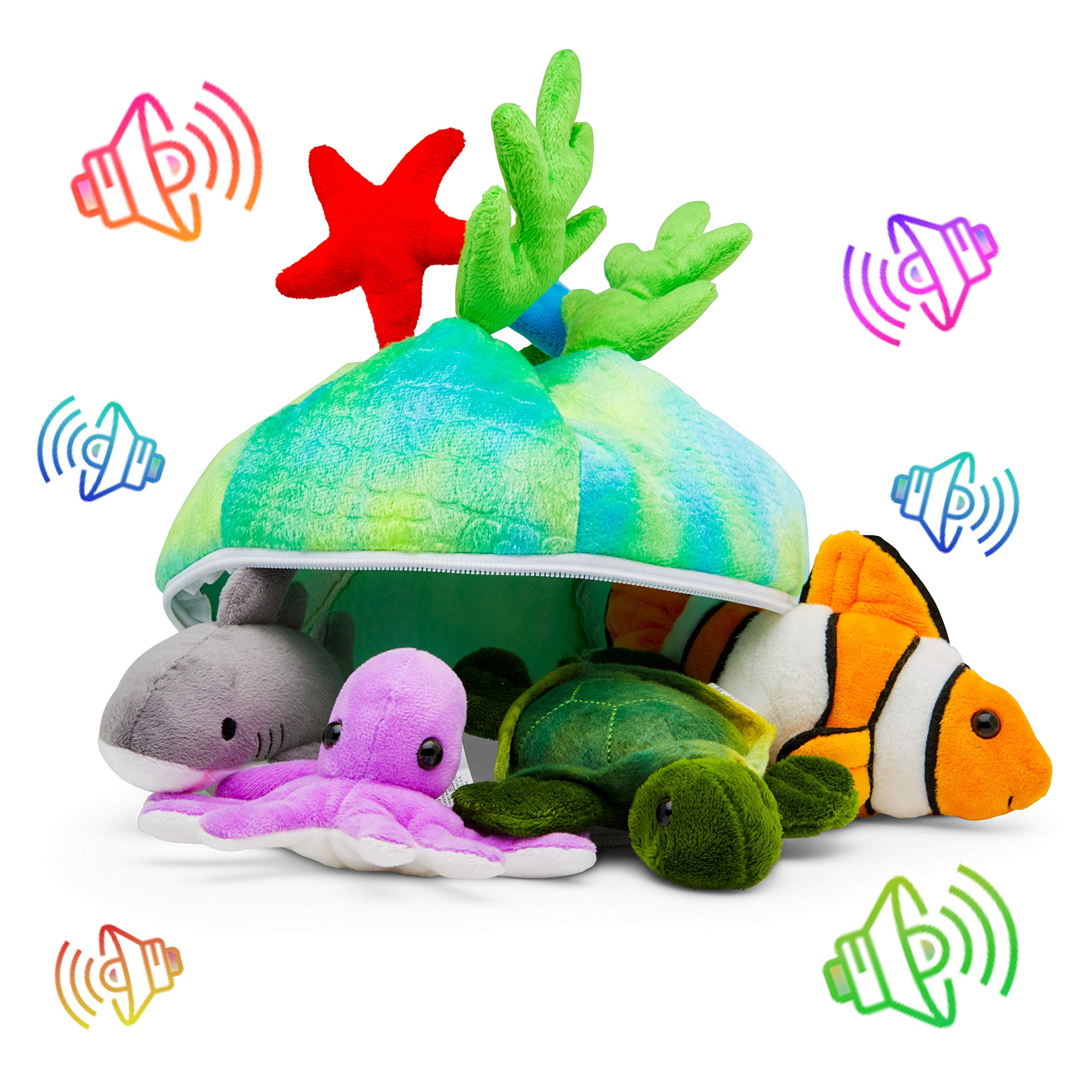 Plush Talking Sea Creature Set with Carrier [Set of 4 Animals] | Shark, Sea  Turtle, Octopus & Clown Fish Toy Set for Boys & Girls 