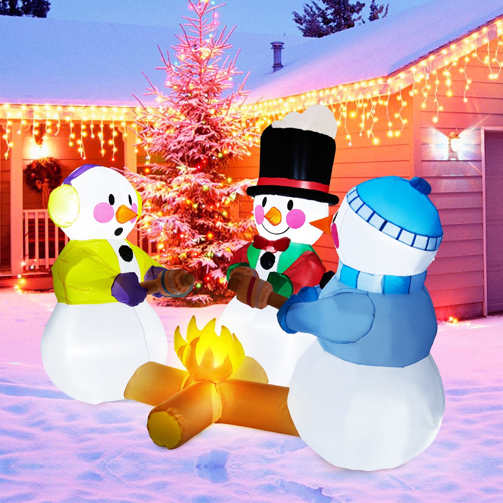 Juiluna Christmas Inflatables Snowman Roasting Marshmallows 5ft Outdoor