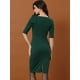 thumbnail image 3 of Vestido de tubo Allegra K informal de negocios Cuello cuadrado manga 3/4 con lazo y volantes Verde oscuro XL, 3 of 4