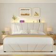 thumbnail image 5 of Romorgniz Full Size Bed Frame with Underbed Storage Upholstered Bed Frame with Adjustable Headboard & LED Light & Charge Station ,Beige, 5 of 8