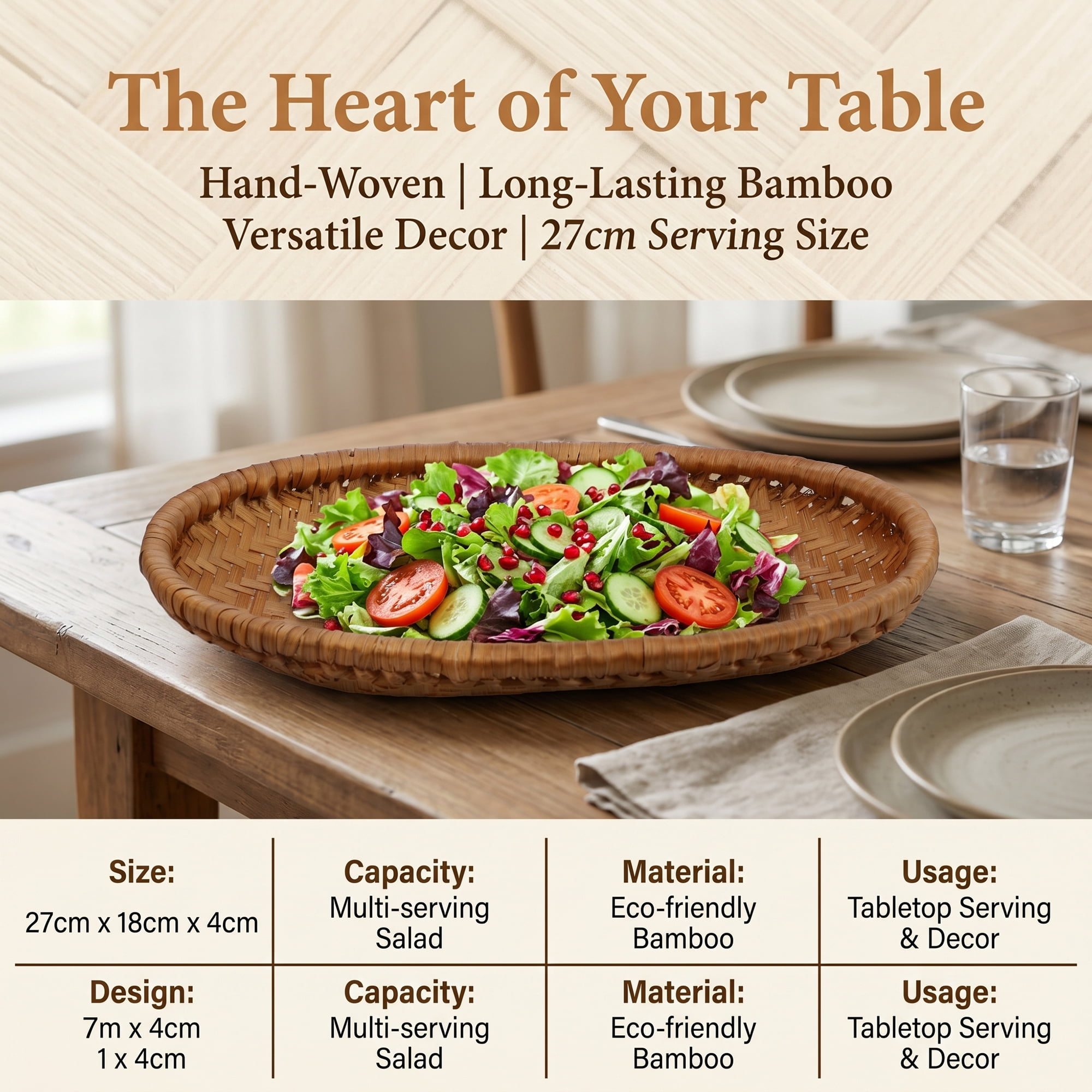 Unique Bargains Rattan Serving Tray Woven Rectangular Bamboo Basket Brown 9.8*6.3*1.6inch