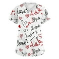 thumbnail image 2 of Lumtrix Valentines Day Scrubs Tops for Women V Neck Heart Print Nursing Uniform Side Slit Plus Size Shirt with Pockets White XL, 2 of 5