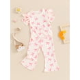 thumbnail image 2 of Suealasg 2Pcs Toddler Girl Summer Clothes 6M 1T 2T 3T 4T 5T Kid Girl Casual Beach Outfits Bow Print Short Sleeve T-shirt +Flare Pants, 2 of 8