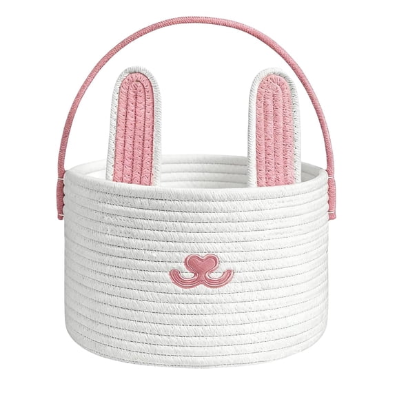 Easter Basket with Bunny Ears - Cotton Rope Easter Bunny Basket for Kids, Easter Egg Hunt Basket & Candy Holder for Boys & Girls, Party, Home & Classroom Decor(pink)