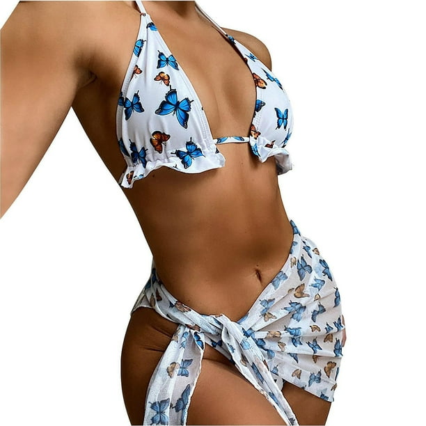 Traje de baño bikini de tres piezas HUOGUO con estampado de mariposas para mujer