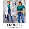 thumbnail image 4 of Ekouaer Silk Pajamas for Womens Set 2 Piece Satin Pjs Soft Button Down Sleepwear Wide Leg Long Pants with Pockets, 4 of 6