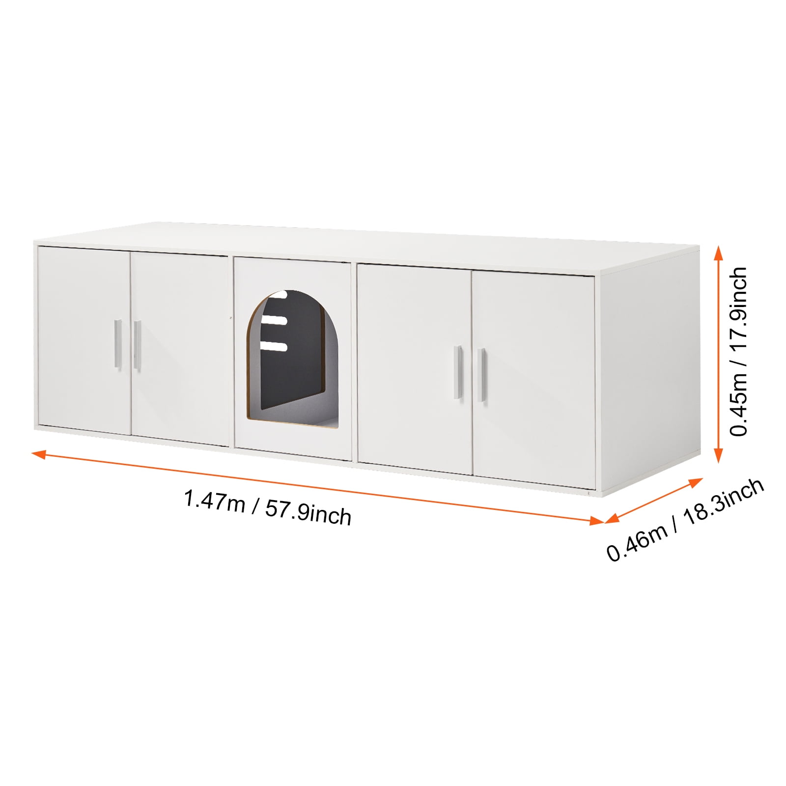 KFFKFF Dual Cat Litter Enclosure, Spacious Hidden Litter Cabinet for Multiple Cats, Wood Constructed Litter Box Cover, Dimensions: 57.9"L x 18.3"W x 17.9"H, in White