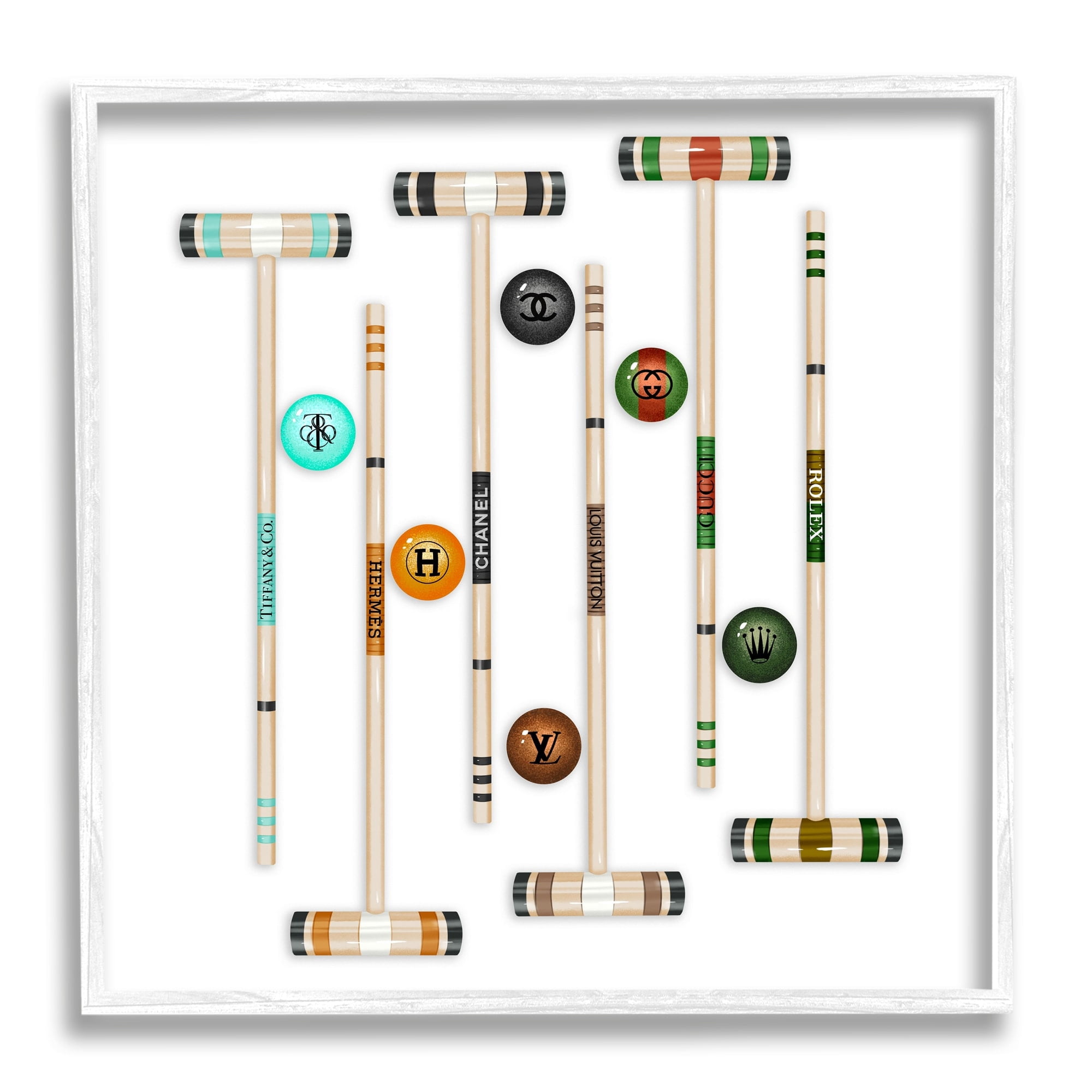 Stupell Industries Upscale Fashion Brand Croquet Sport Glam Emblem Graphic Art White Framed Art Print Wall Art, Design by Ziwei Li