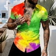thumbnail image 1 of Ceisia Men's Slim-Fit Rainbow Gradient Tie-Dye Short Sleeve Button-Down Shirt Yellow XXXL Gifts, 1 of 6
