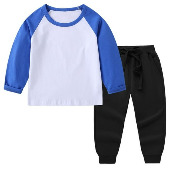 Cethrio Boys Outfit Sets, Long Sleeve Cotton 2 Piece Tops and Sweatpants Sets Blue Size 1-12T