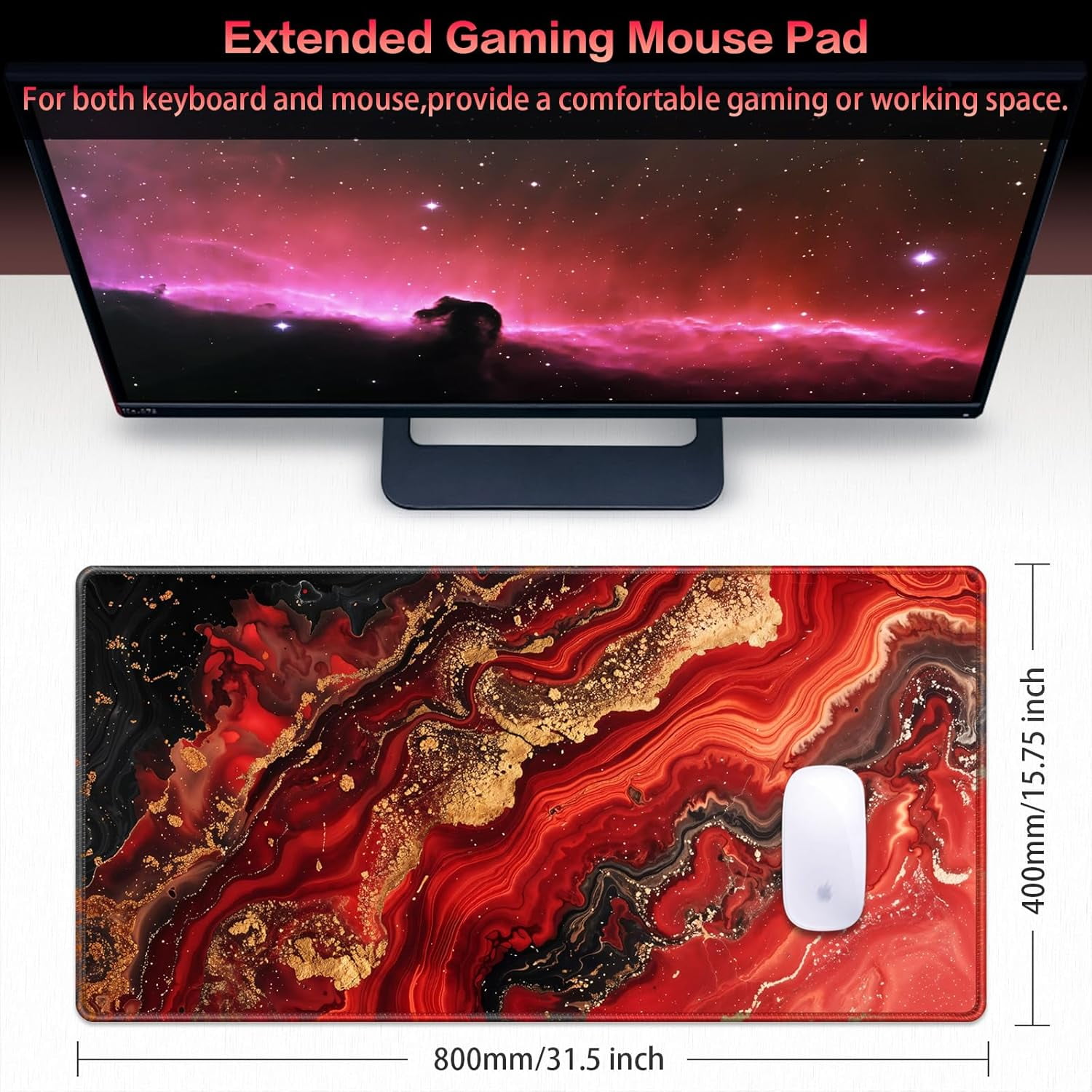 Gaming Mouse Pad, 31.5x15.7inch Large Extended Mousepad Big Computer Desk Mat for Keyboard and Mouse Full Desk Mouse Mat with Non-Slip & Rubber Base