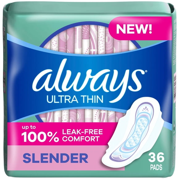 Always Ultra Thin Feminine Pads with Wings for Women, Slender Absorbency, Unscented