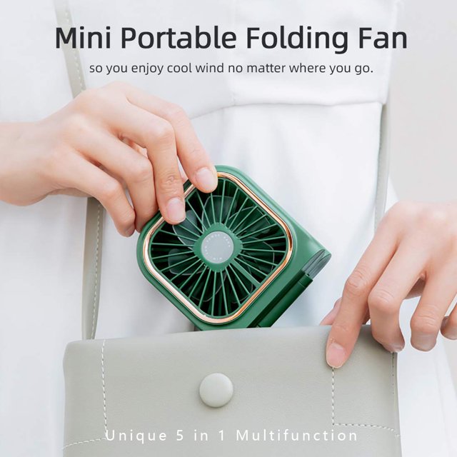 Mini ventilador colgante portátil recargable de 3000 mAh con 3 velocidades, potente mini ventilador para exteriores, pequeño ventilador de escritorio para viajes, oficina, escuela (verde) brillar Electrónica