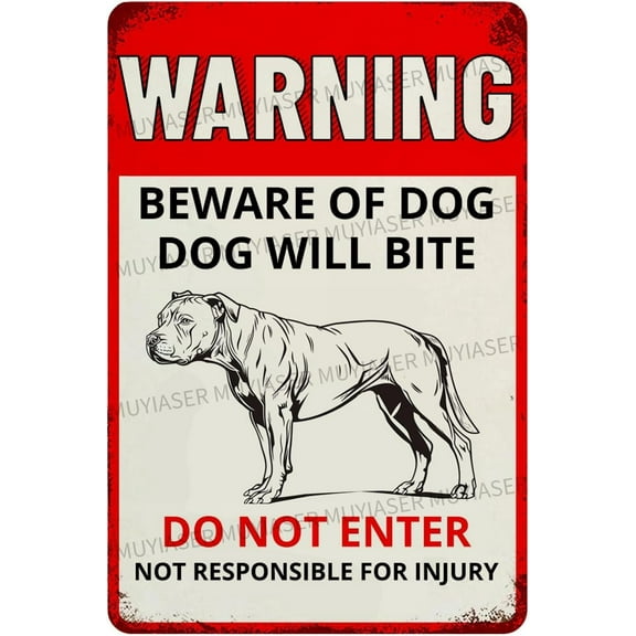 Warning Beware Of Dog Sign Dog Will Bite Pitbull Metal Tin Signs Outdoor Yard Sign Metal Tin Sign 8x12 Inch