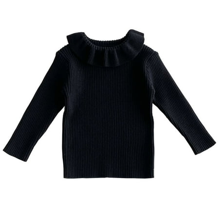 

Lovskoo Pullover Sweater for Girls Baby Clothes Ruffled Collared Toddler Knit Sweater Sweatshirt Ribbed Winter Clothes Tops Outfits 1-8 Years Black