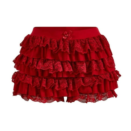 Besolor Womens Ruffle Lace Bloomers Shorts Elastic Waist Cute Bow Front Tiered Pajama Shorts Pj Bottoms Sleepwear
