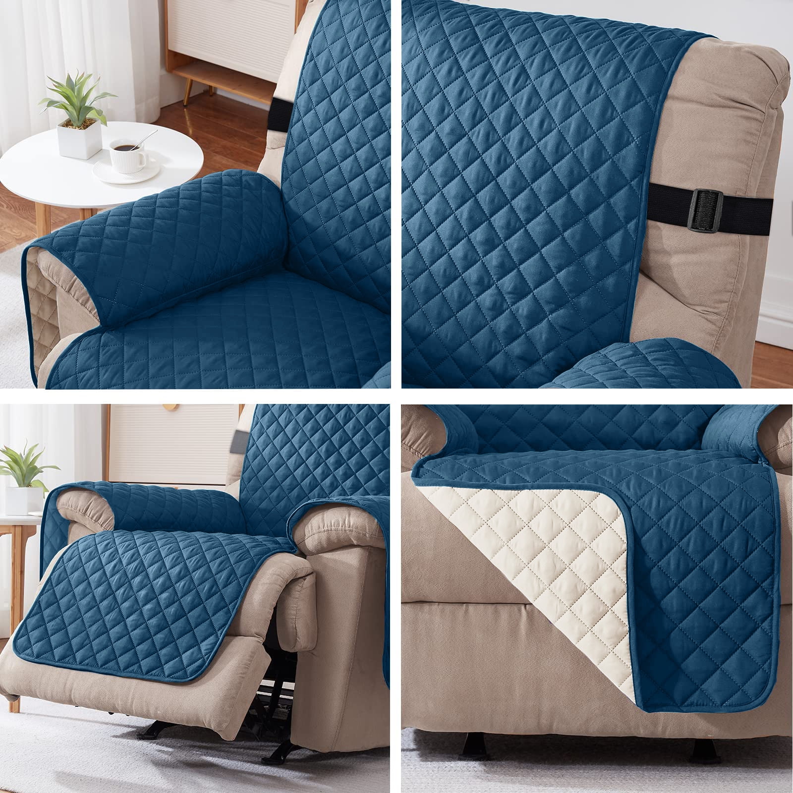 Sanmadrola Recliner Chair Cover Reversible Small Recliner Slipcover for Dogs Seat Width to 25 Inch Washable Couch Cover with Elastic Straps for Kids and Pets(Small Recliner, Blue Green)