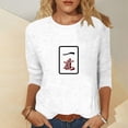 thumbnail image 2 of HCYSFG Women Casual Shirt 3/4 Sleeve Crew Neck Mahjong Graphic Print Slim Fit Daily Wear Summer Breathable Soft Tee Comfort Unique Classic Top, 2 of 3