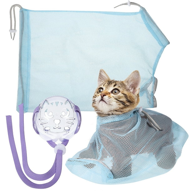 Bolsa de baño para gatos ajustable, multifuncional, transpirable, con bozal para ducha y corte de uñas.