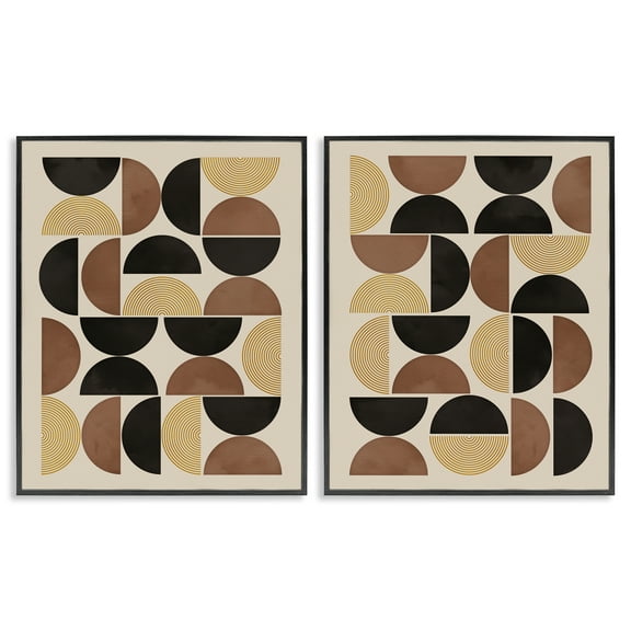 Stupell Industries Midcentury Geometric Semicircles Abstract Painting Black Framed Art Print Wall Art, 11 x 14, Set of 2